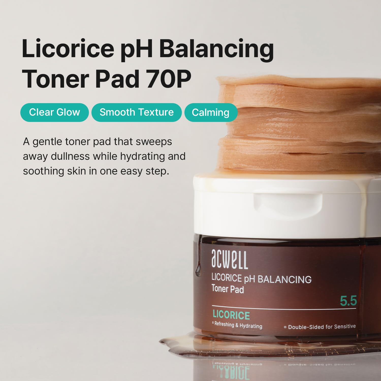 Licorice pH Balancing Toner Pads - Vegan Dual-Sided Cotton Pads for Sensitive and Acne-Prone Skin, Dark Spot Brightening & Pore Care, 70 Pads (5.41 fl oz.)