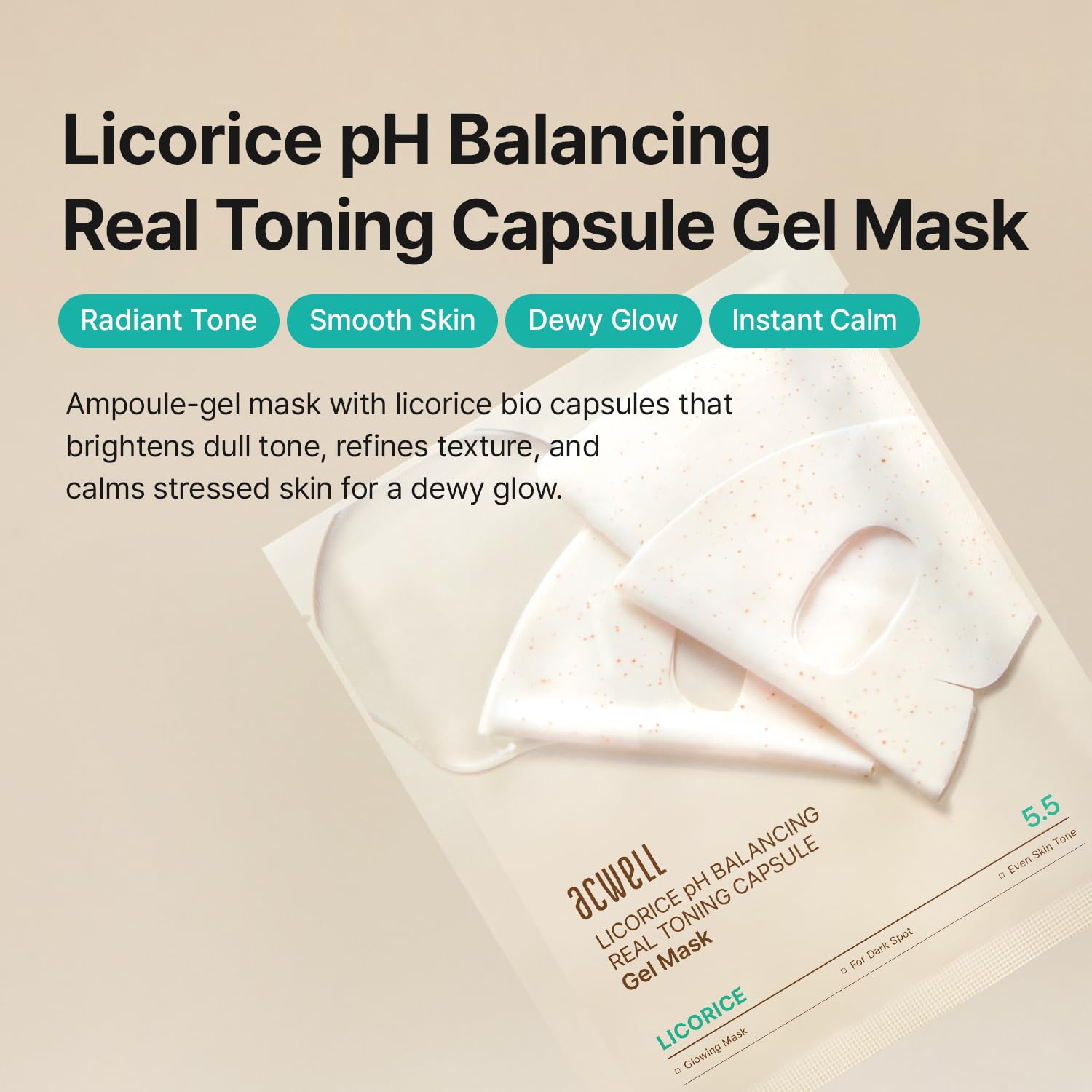 Licorice pH Balancing Real Toning Capsule Gel Mask - Hydrating Overnight Face Mask for Glass Skin, Niacinamide & Low Molecular Collagen | 1.19oz x 4ea