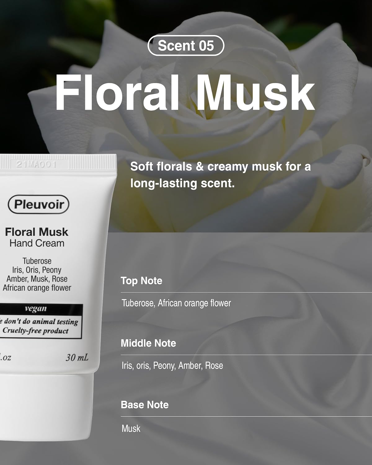 Pleuvoir Floral Musk Perfume Hand Cream Non-Sticky Fast-Absorbing 1 oz