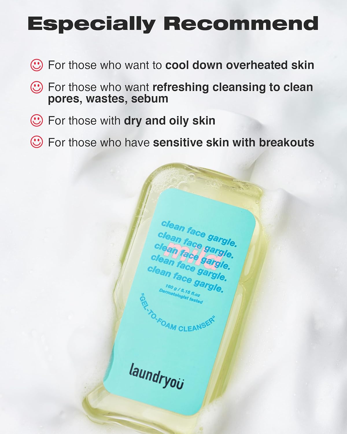 LAUNDRYOU Clean Face Gargle Gel-to-Foam Cleanser Mild 5.64 fl oz