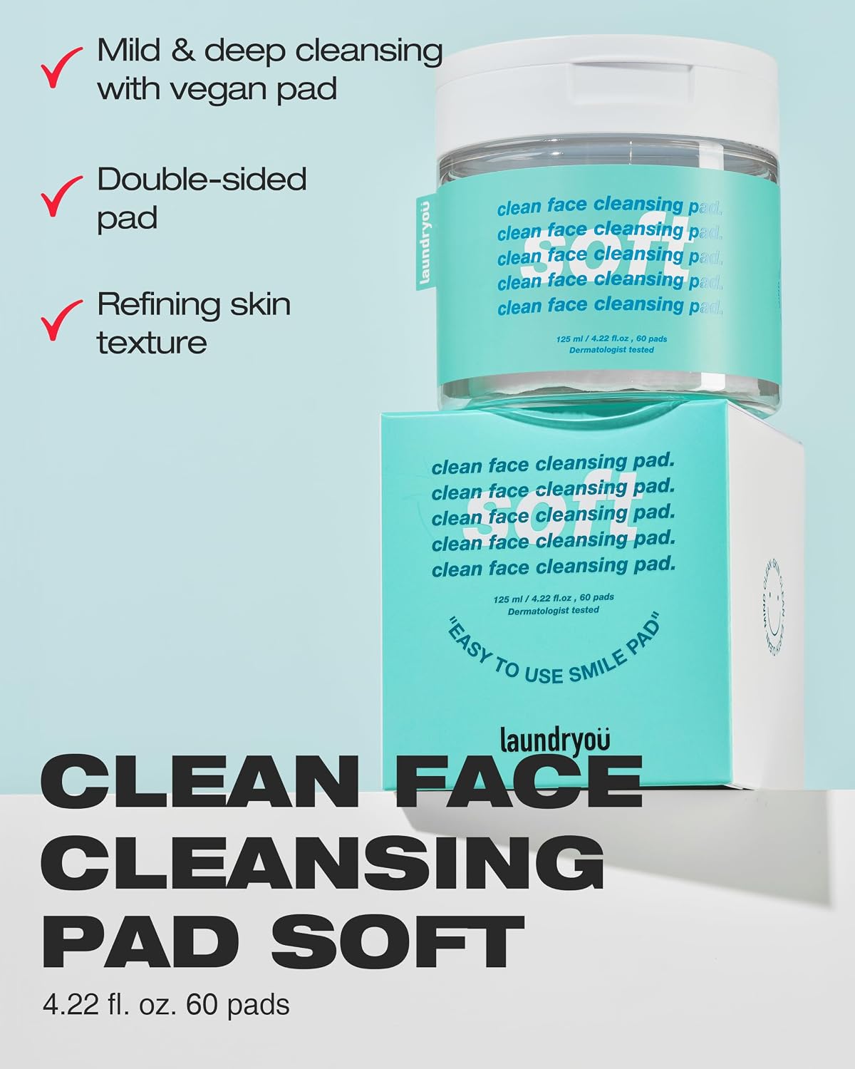 Laundryou Soft Cleansing Pads Vegan Facial Makeup Remover 60 Count