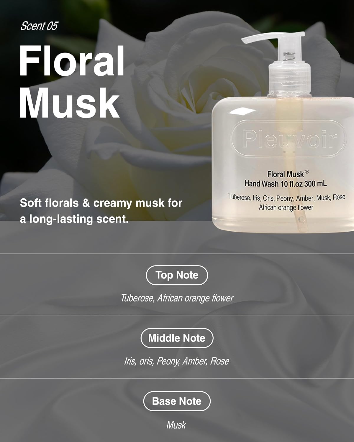 Pleuvoir Hand Wash Floral Musk Hydrating Liquid Soap 10 fl oz