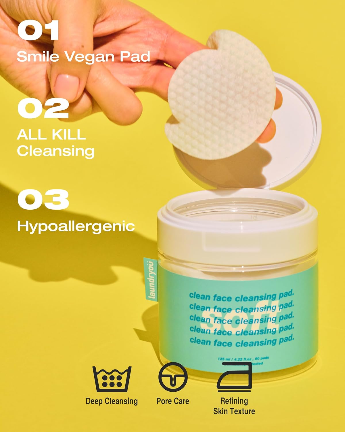 Laundryou Soft Cleansing Pads Vegan Facial Makeup Remover 60 Count