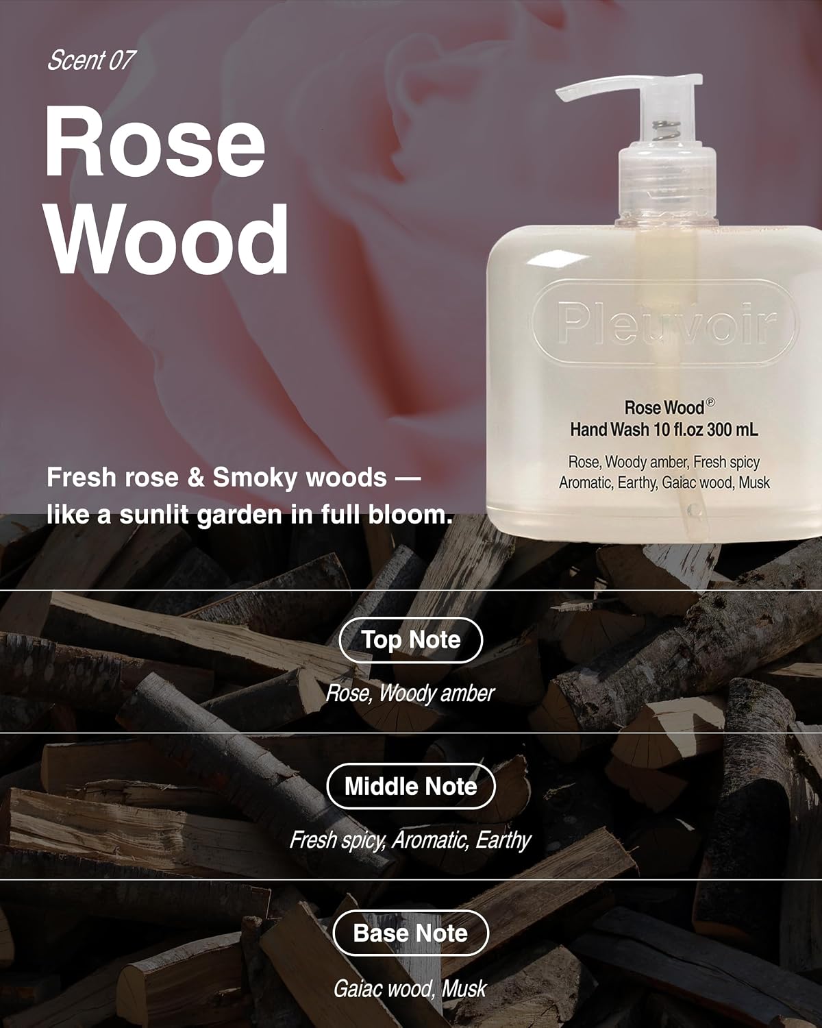 Pleuvoir Hand Wash Rose Wood 10 fl.oz