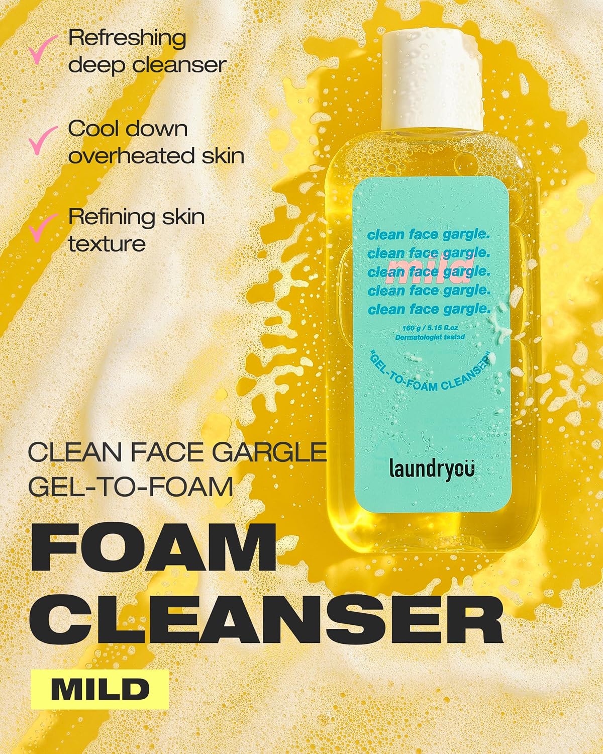 LAUNDRYOU Clean Face Gargle Gel-to-Foam Cleanser Mild 5.64 fl oz